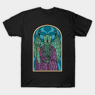 Enigmatic Whispers: Cthulhu's Stained Glass Symphony T-Shirt